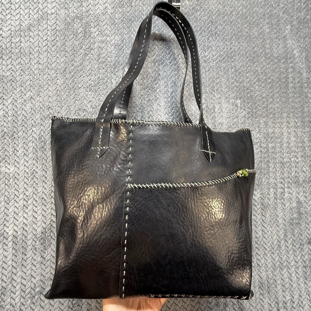 Cindy Kirk Designs Leather Tote Bag Betty Black Hand Stitched Sun Valley Idaho